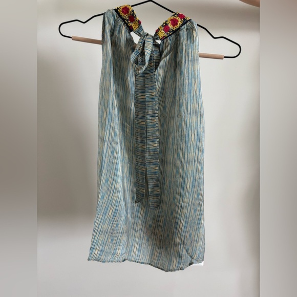 Anthropologie Bhanuni by Jyoti Halter Blouse Blue Beaded Embellished Top - Picture 4 of 7